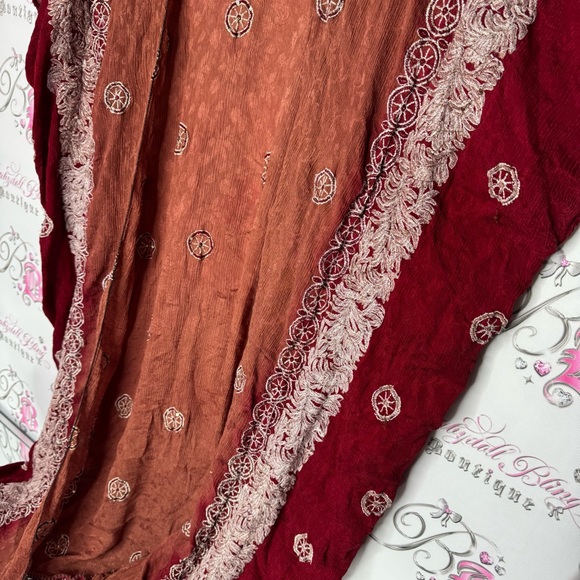 Bohemian Burgundy Lace Kimono robe cardigan one size fits all embroidered - Picture 5 of 15